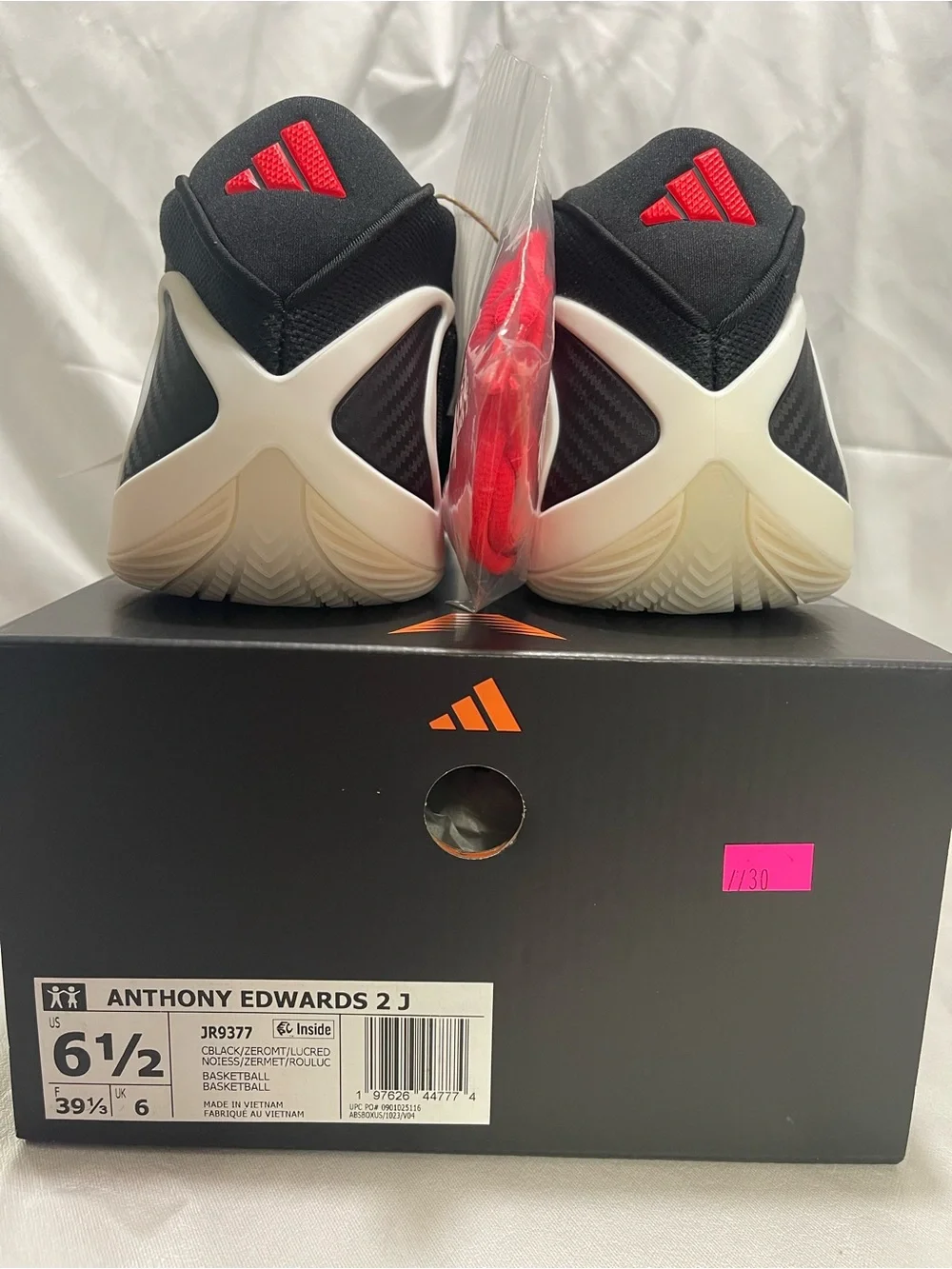 Adidas Anthony Edwards 2 J Basketball Shoes Black Red Size 6.5Y NIB JR9377